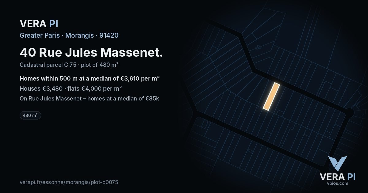 40 Rue Jules Massenet, Morangis at night – the plot lit, the parcels around coloured by the prices near them