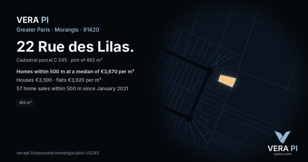 22 Rue des Lilas, Morangis at night – the plot lit, the parcels around coloured by the prices near them