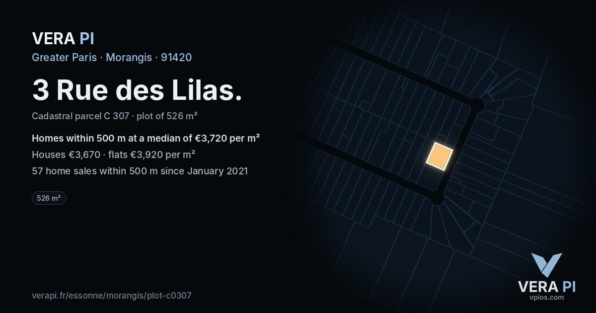 3 Rue des Lilas, Morangis at night – the plot lit, the parcels around coloured by the prices near them
