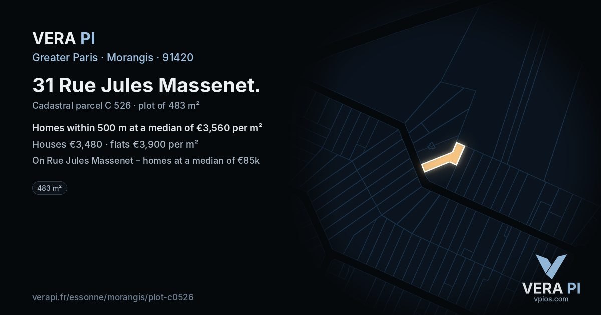 31 Rue Jules Massenet, Morangis at night – the plot lit, the parcels around coloured by the prices near them