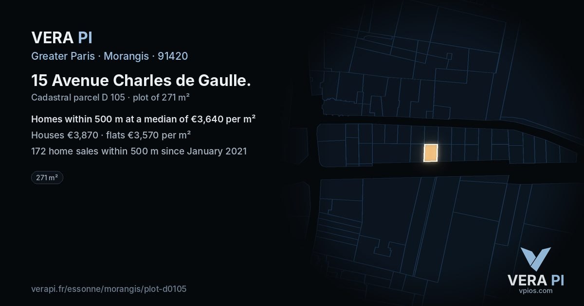15 Avenue Charles de Gaulle, Morangis at night – the plot lit, the parcels around coloured by the prices near them