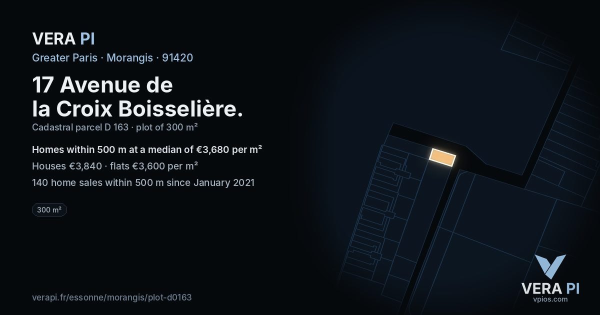 17 Avenue de la Croix Boisselière, Morangis at night – the plot lit, the parcels around coloured by the prices near them