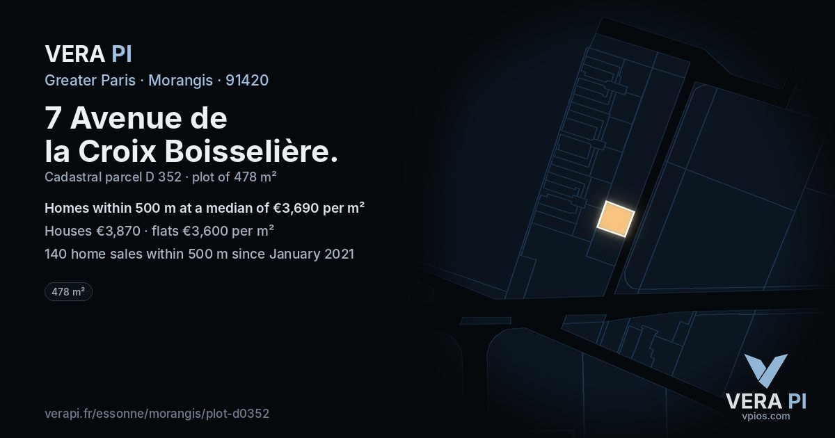7 Avenue de la Croix Boisselière, Morangis at night – the plot lit, the parcels around coloured by the prices near them