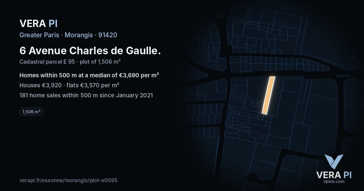 6 Avenue Charles de Gaulle, Morangis at night – the plot lit, the parcels around coloured by the prices near them