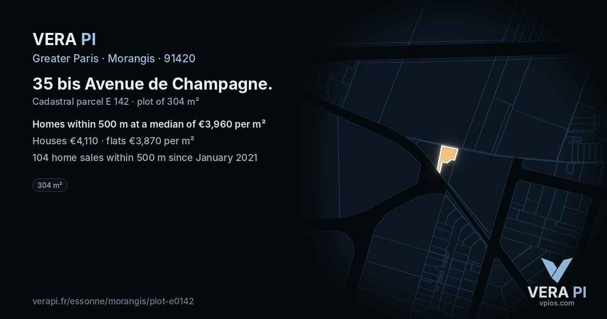 35 bis Avenue de Champagne, Morangis at night – the plot lit, the parcels around coloured by the prices near them