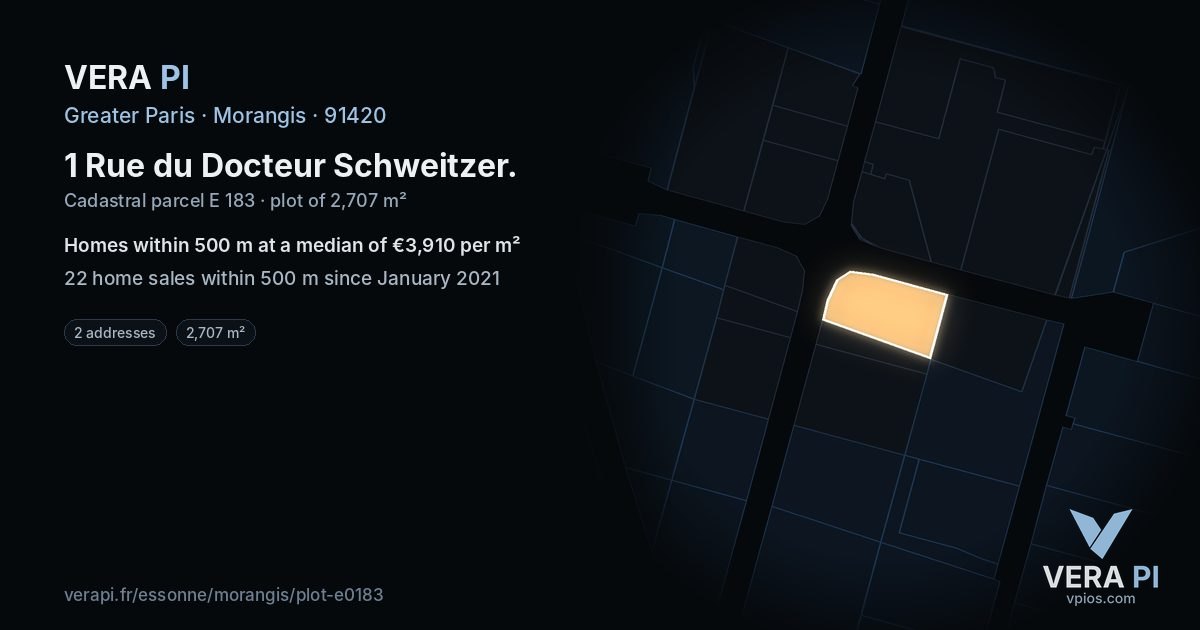 1 Rue du Docteur Schweitzer, Morangis at night – the plot lit, the parcels around coloured by the prices near them