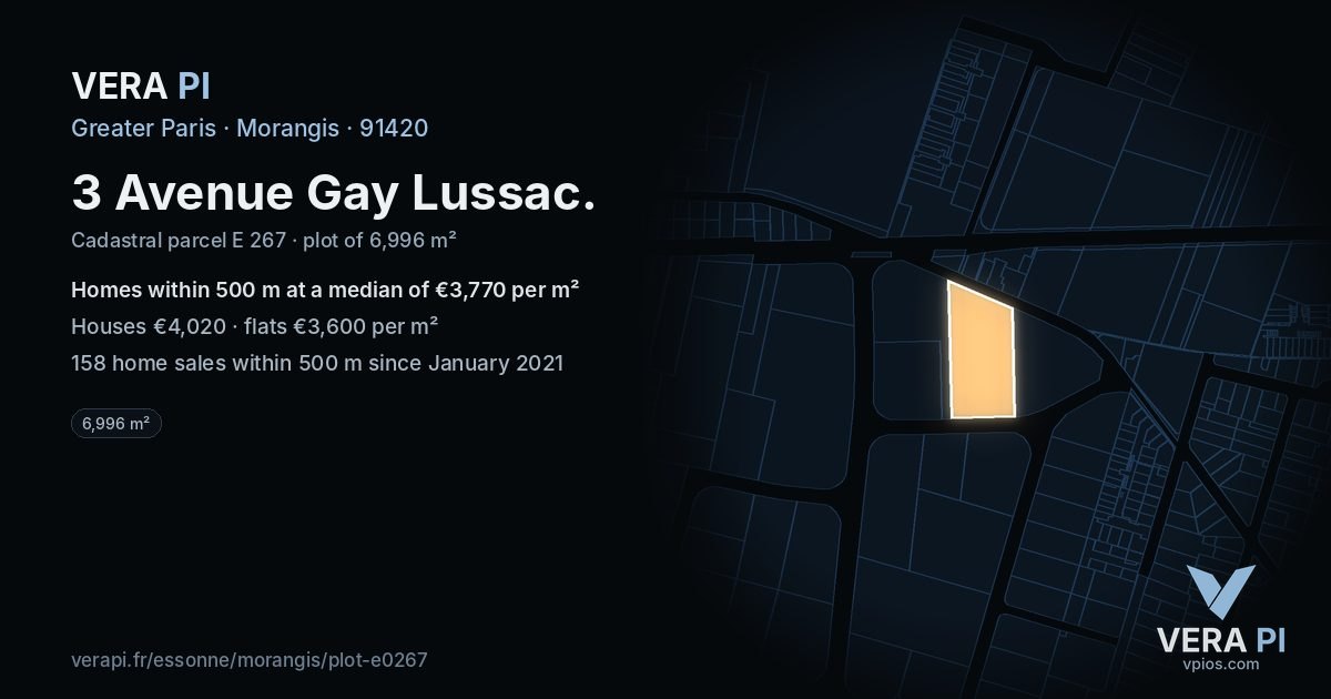 3 Avenue Gay Lussac, Morangis at night – the plot lit, the parcels around coloured by the prices near them