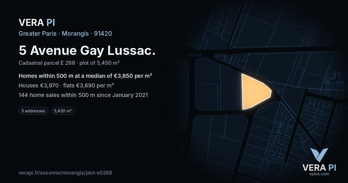 5 Avenue Gay Lussac, Morangis at night – the plot lit, the parcels around coloured by the prices near them