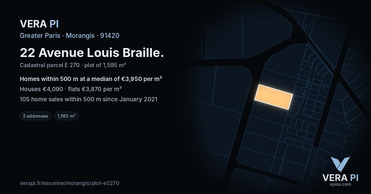 22 Avenue Louis Braille, Morangis at night – the plot lit, the parcels around coloured by the prices near them