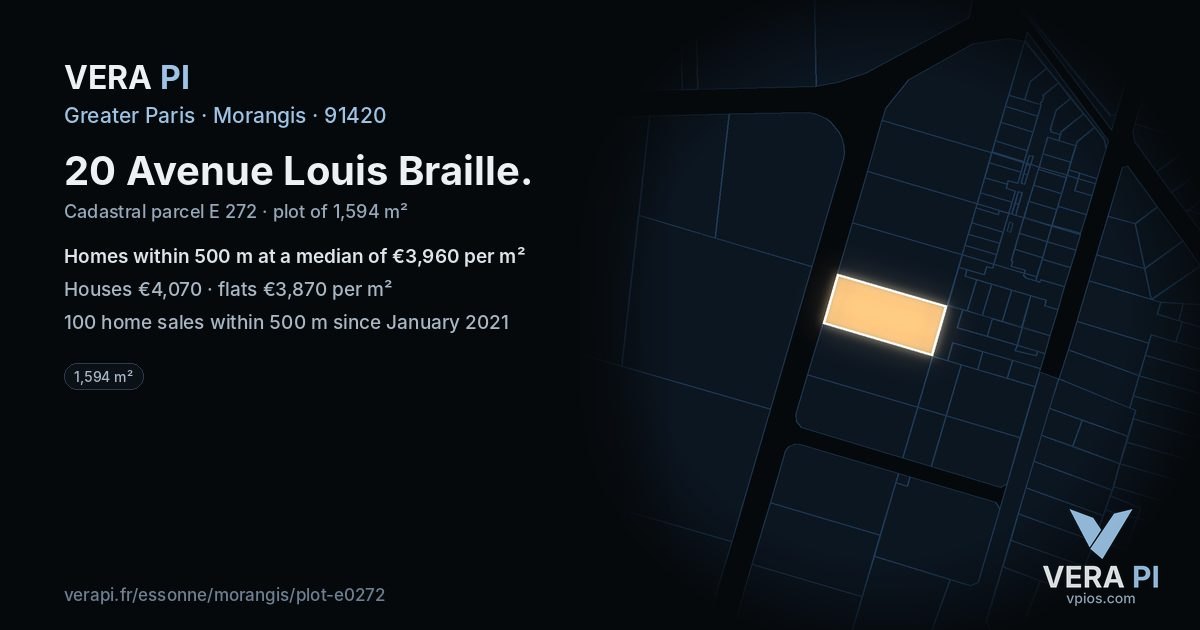 20 Avenue Louis Braille, Morangis at night – the plot lit, the parcels around coloured by the prices near them