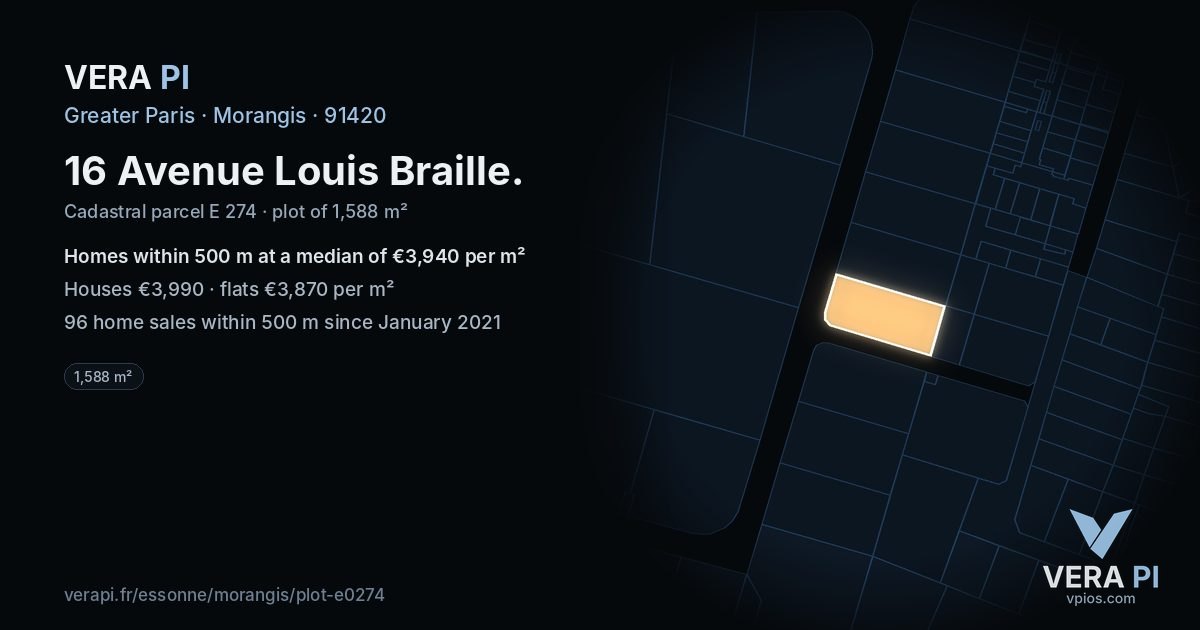 16 Avenue Louis Braille, Morangis at night – the plot lit, the parcels around coloured by the prices near them