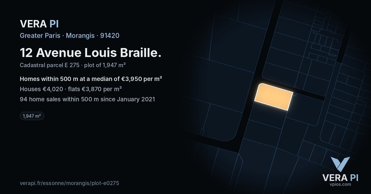12 Avenue Louis Braille, Morangis at night – the plot lit, the parcels around coloured by the prices near them