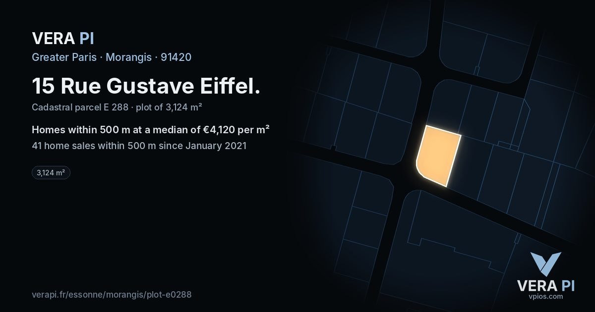 15 Rue Gustave Eiffel, Morangis at night – the plot lit, the parcels around coloured by the prices near them