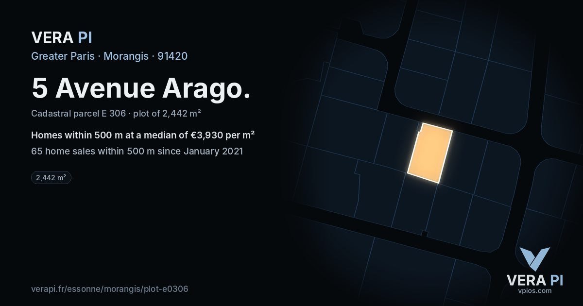 5 Avenue Arago, Morangis at night – the plot lit, the parcels around coloured by the prices near them