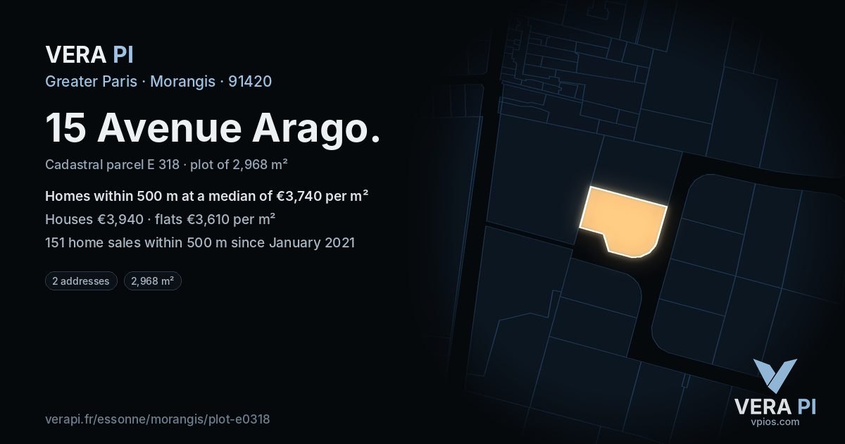 15 Avenue Arago, Morangis at night – the plot lit, the parcels around coloured by the prices near them
