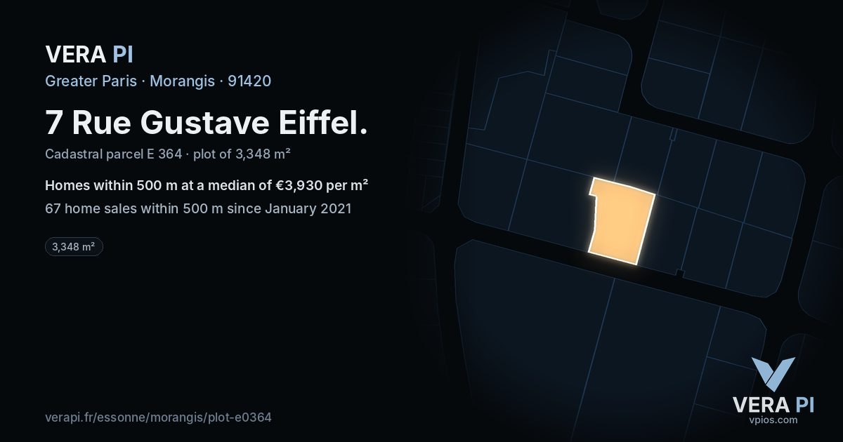 7 Rue Gustave Eiffel, Morangis at night – the plot lit, the parcels around coloured by the prices near them