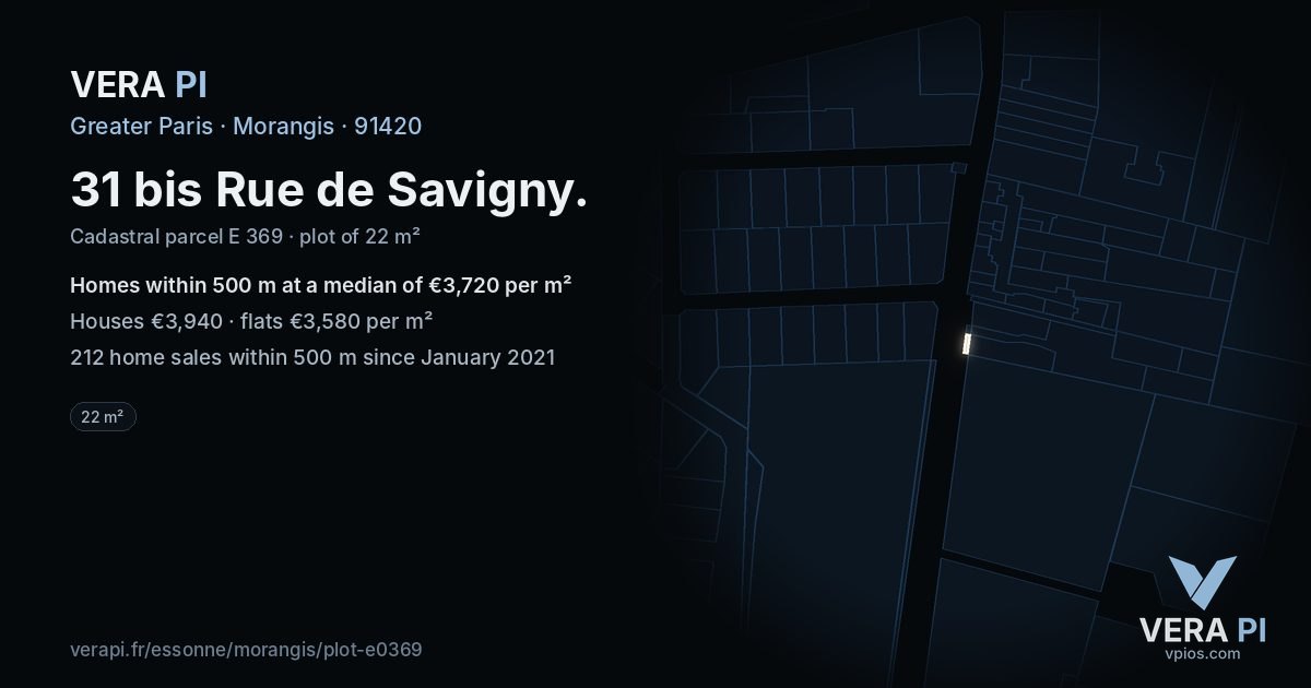 31 bis Rue de Savigny, Morangis at night – the plot lit, the parcels around coloured by the prices near them