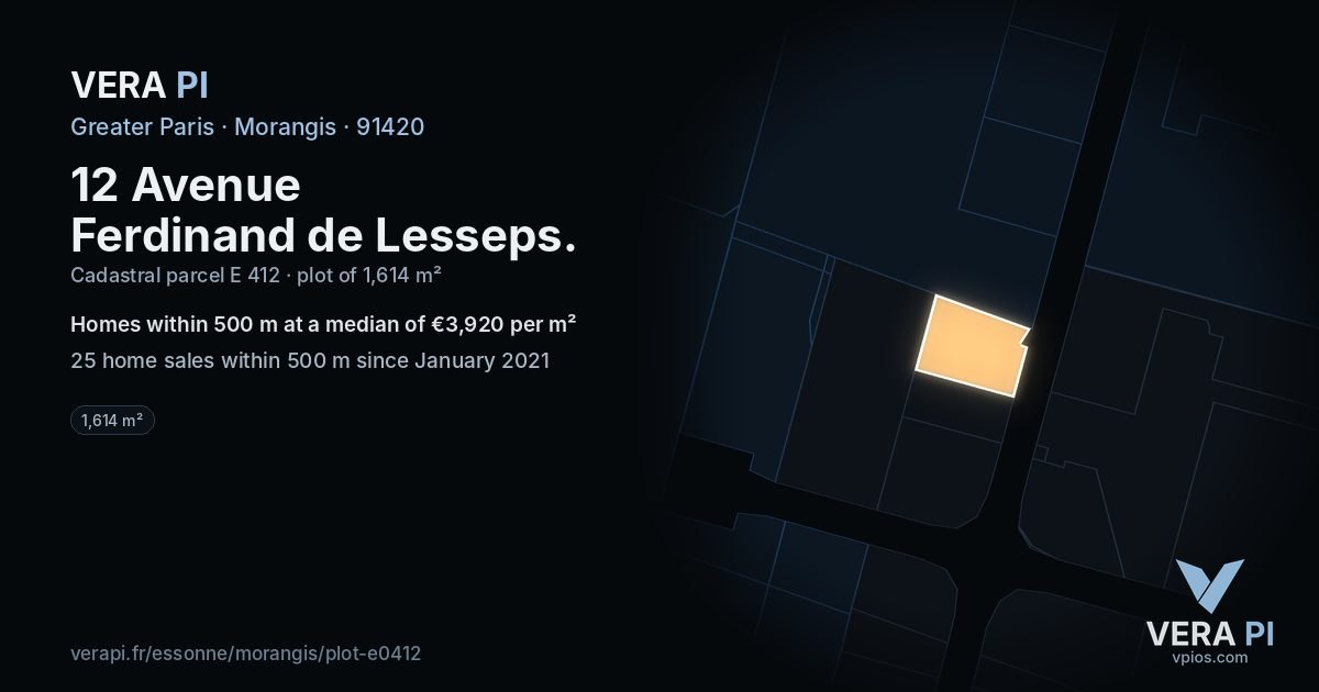 12 Avenue Ferdinand de Lesseps, Morangis at night – the plot lit, the parcels around coloured by the prices near them