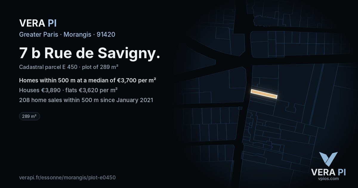 7 b Rue de Savigny, Morangis at night – the plot lit, the parcels around coloured by the prices near them
