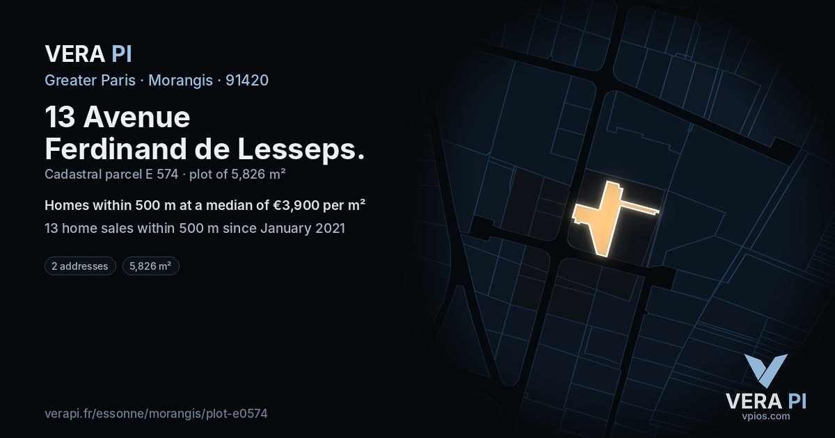 13 Avenue Ferdinand de Lesseps, Morangis at night – the plot lit, the parcels around coloured by the prices near them