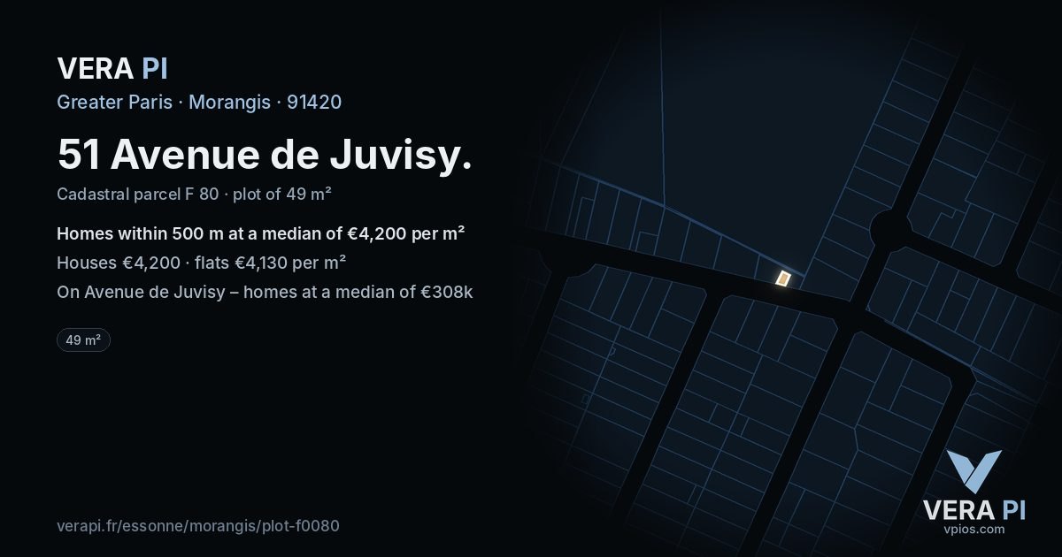 51 Avenue de Juvisy, Morangis at night – the plot lit, the parcels around coloured by the prices near them