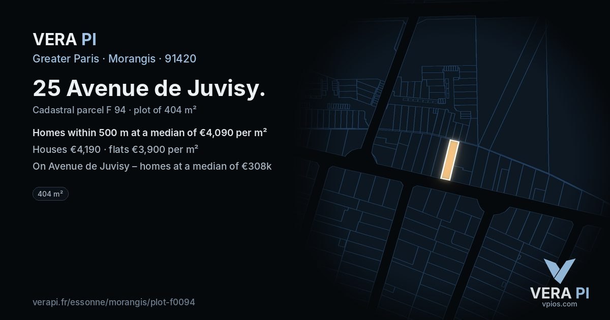 25 Avenue de Juvisy, Morangis at night – the plot lit, the parcels around coloured by the prices near them