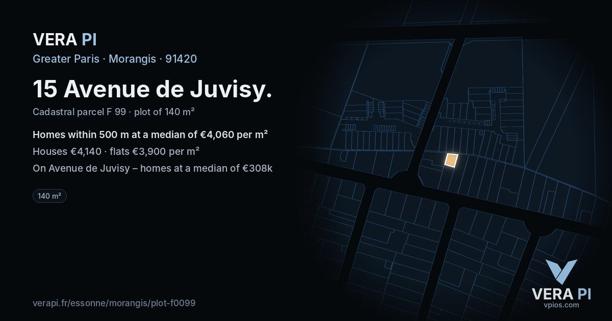 15 Avenue de Juvisy, Morangis at night – the plot lit, the parcels around coloured by the prices near them