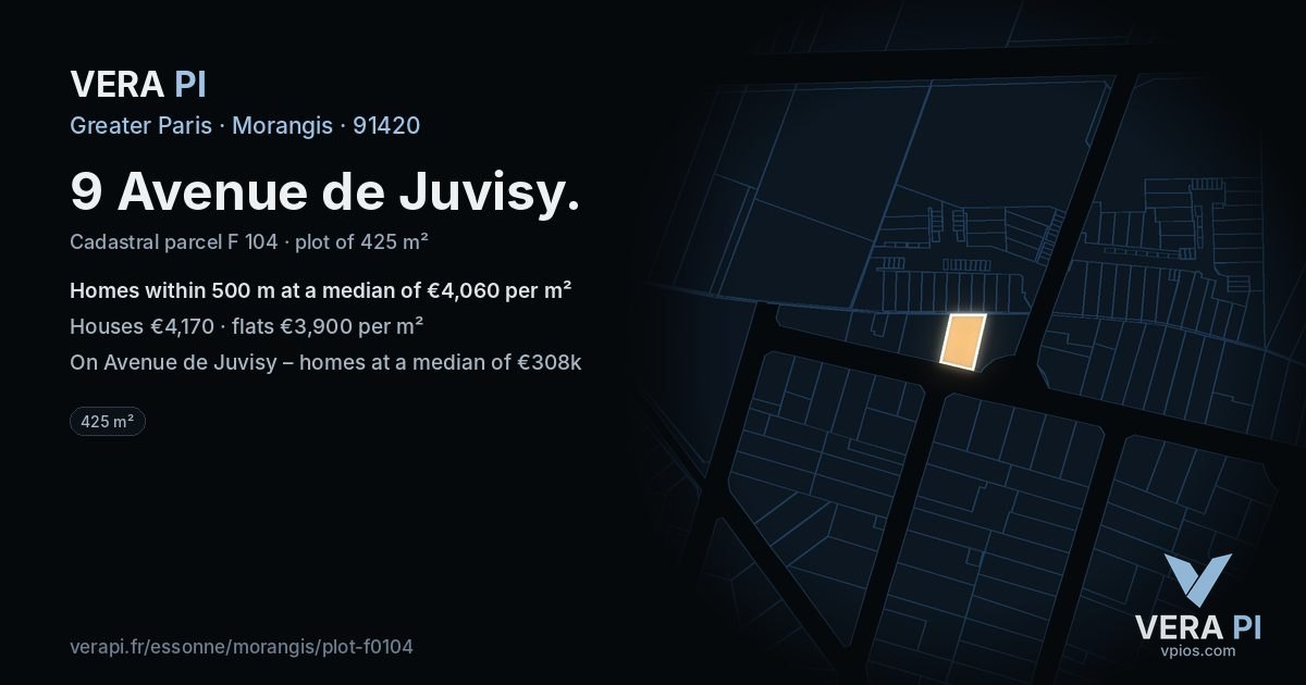 9 Avenue de Juvisy, Morangis at night – the plot lit, the parcels around coloured by the prices near them