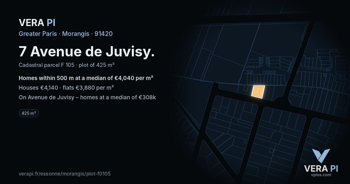 7 Avenue de Juvisy, Morangis at night – the plot lit, the parcels around coloured by the prices near them