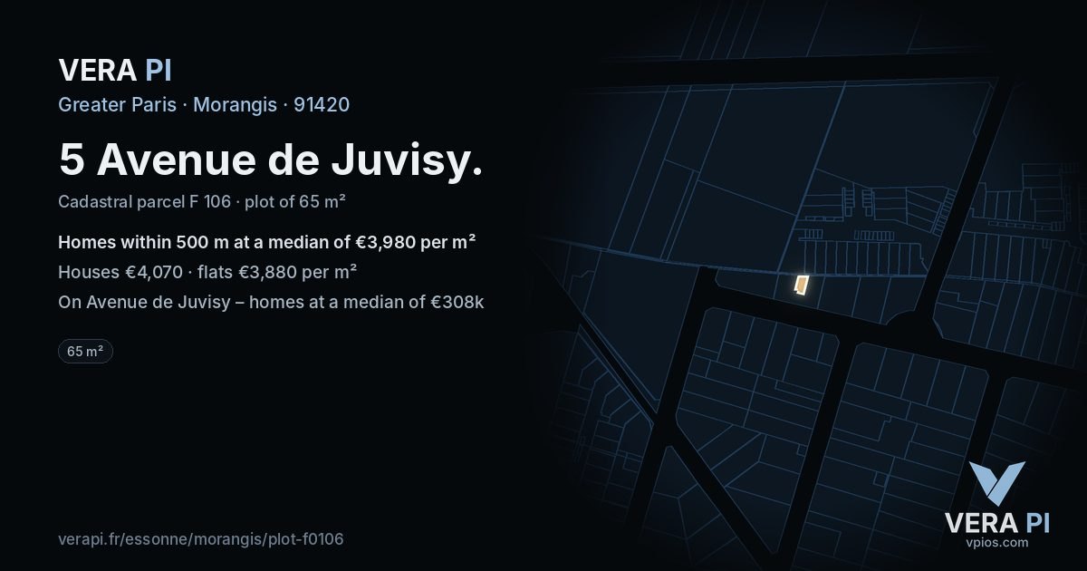 5 Avenue de Juvisy, Morangis at night – the plot lit, the parcels around coloured by the prices near them
