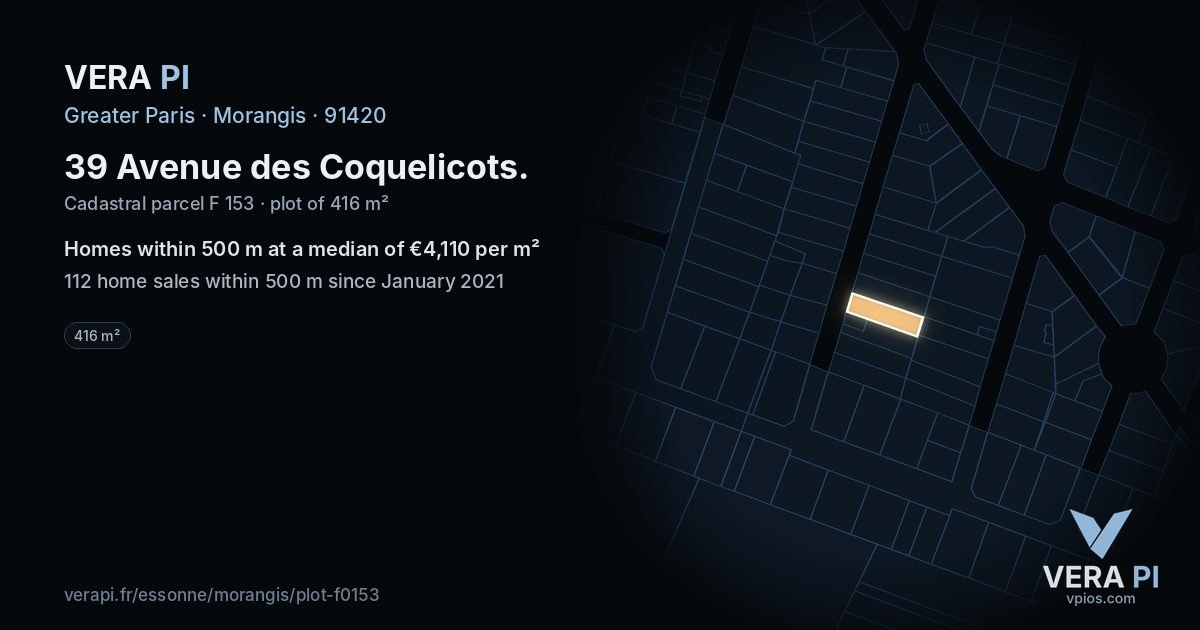 39 Avenue des Coquelicots, Morangis at night – the plot lit, the parcels around coloured by the prices near them