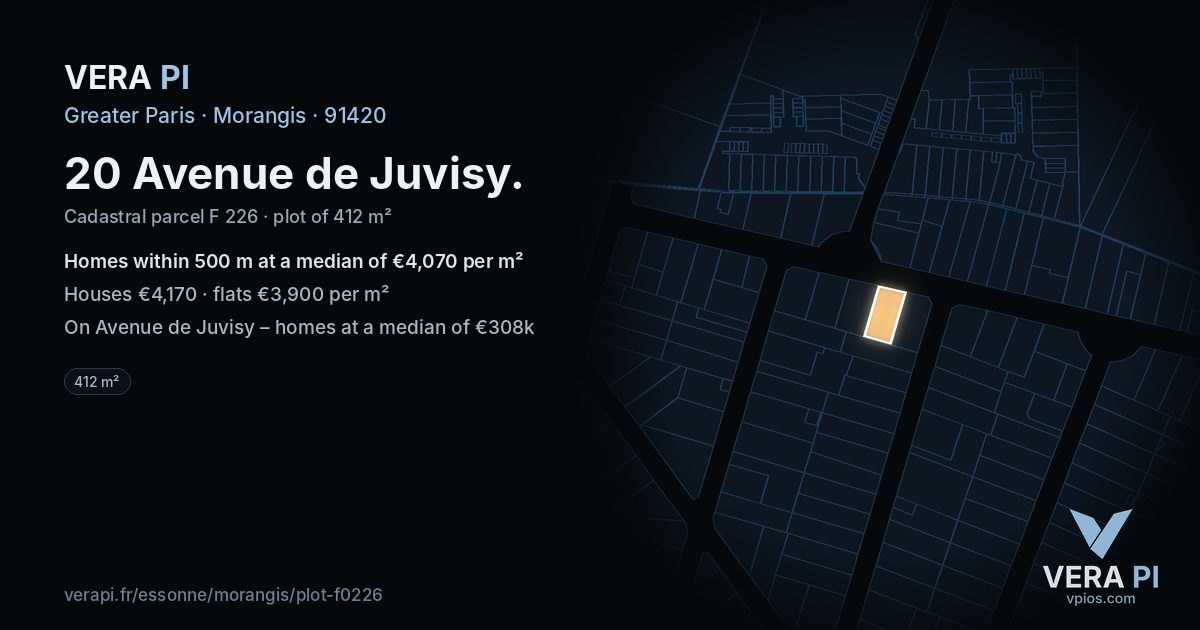 20 Avenue de Juvisy, Morangis at night – the plot lit, the parcels around coloured by the prices near them