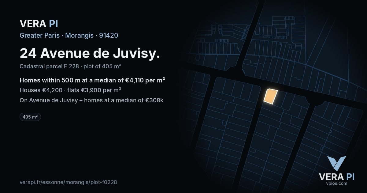 24 Avenue de Juvisy, Morangis at night – the plot lit, the parcels around coloured by the prices near them