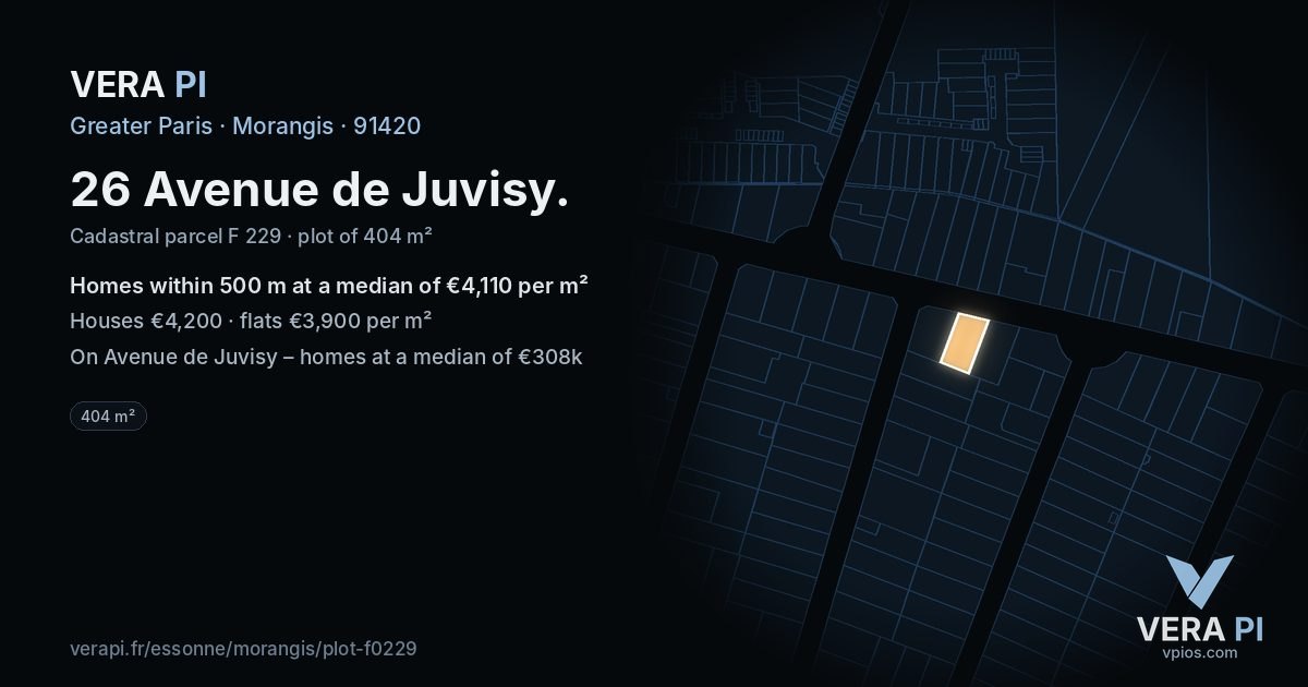 26 Avenue de Juvisy, Morangis at night – the plot lit, the parcels around coloured by the prices near them