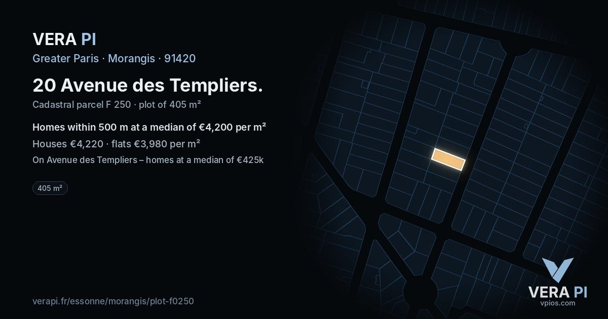 20 Avenue des Templiers, Morangis at night – the plot lit, the parcels around coloured by the prices near them