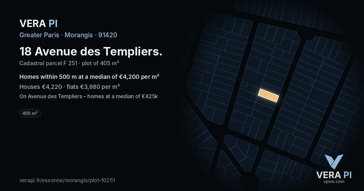 18 Avenue des Templiers, Morangis at night – the plot lit, the parcels around coloured by the prices near them