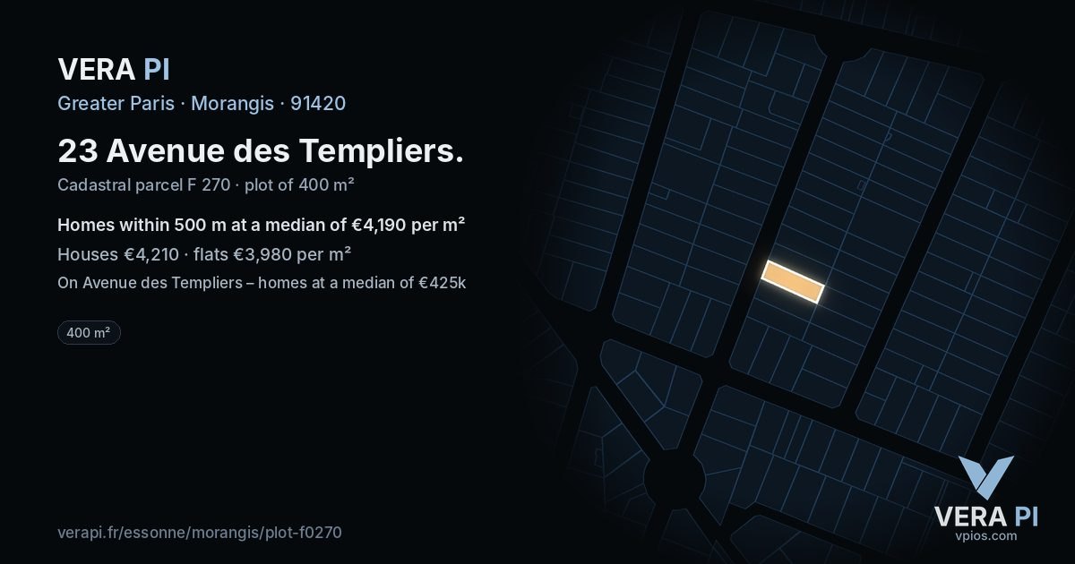 23 Avenue des Templiers, Morangis at night – the plot lit, the parcels around coloured by the prices near them