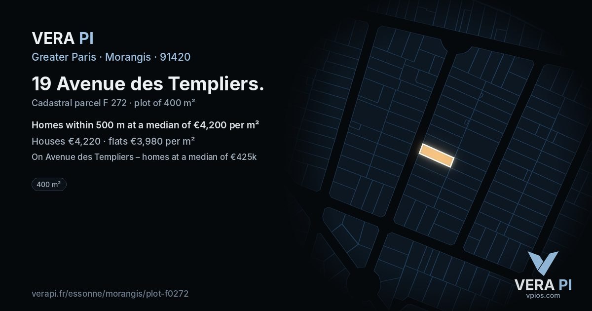 19 Avenue des Templiers, Morangis at night – the plot lit, the parcels around coloured by the prices near them