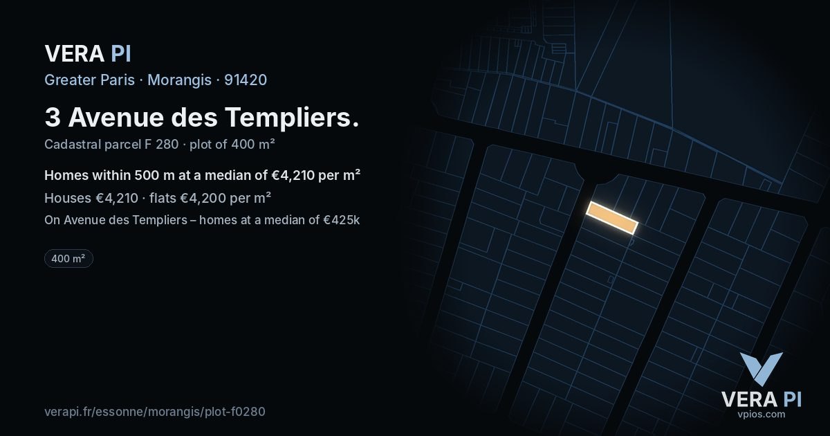 3 Avenue des Templiers, Morangis at night – the plot lit, the parcels around coloured by the prices near them