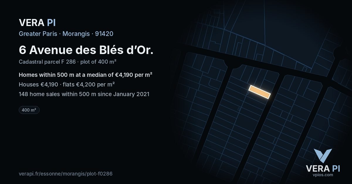 6 Avenue des Blés d’Or, Morangis at night – the plot lit, the parcels around coloured by the prices near them