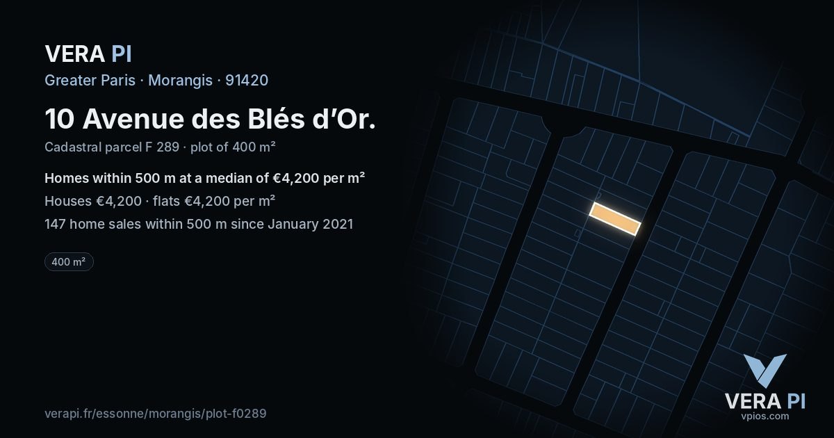 10 Avenue des Blés d’Or, Morangis at night – the plot lit, the parcels around coloured by the prices near them
