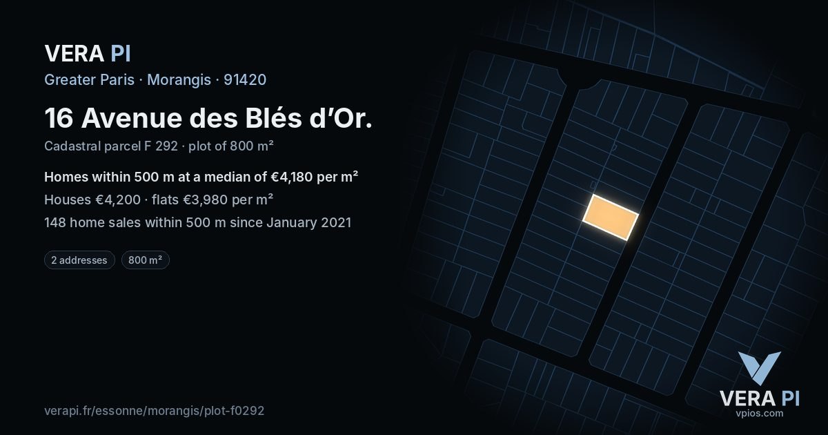 16 Avenue des Blés d’Or, Morangis at night – the plot lit, the parcels around coloured by the prices near them