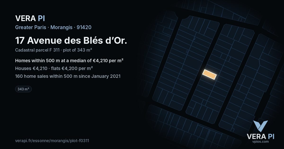17 Avenue des Blés d’Or, Morangis at night – the plot lit, the parcels around coloured by the prices near them
