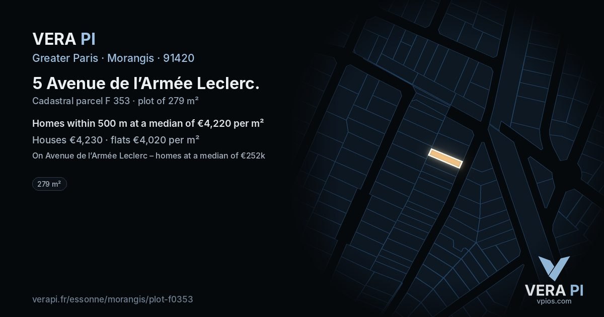 5 Avenue de l’Armée Leclerc, Morangis at night – the plot lit, the parcels around coloured by the prices near them