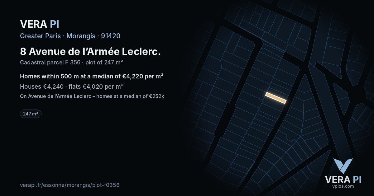 8 Avenue de l’Armée Leclerc, Morangis at night – the plot lit, the parcels around coloured by the prices near them