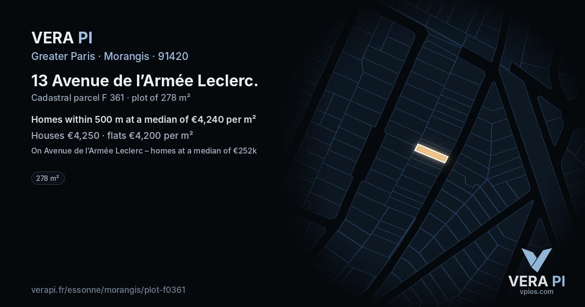 13 Avenue de l’Armée Leclerc, Morangis at night – the plot lit, the parcels around coloured by the prices near them