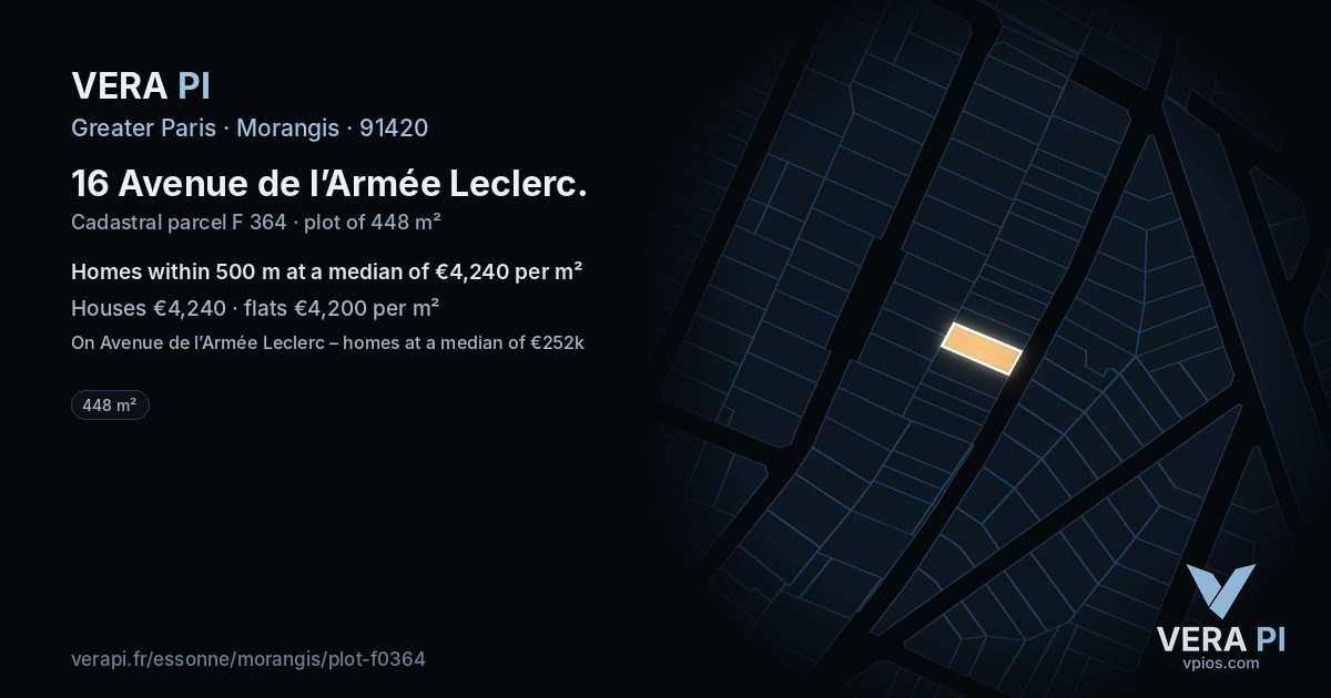 16 Avenue de l’Armée Leclerc, Morangis at night – the plot lit, the parcels around coloured by the prices near them