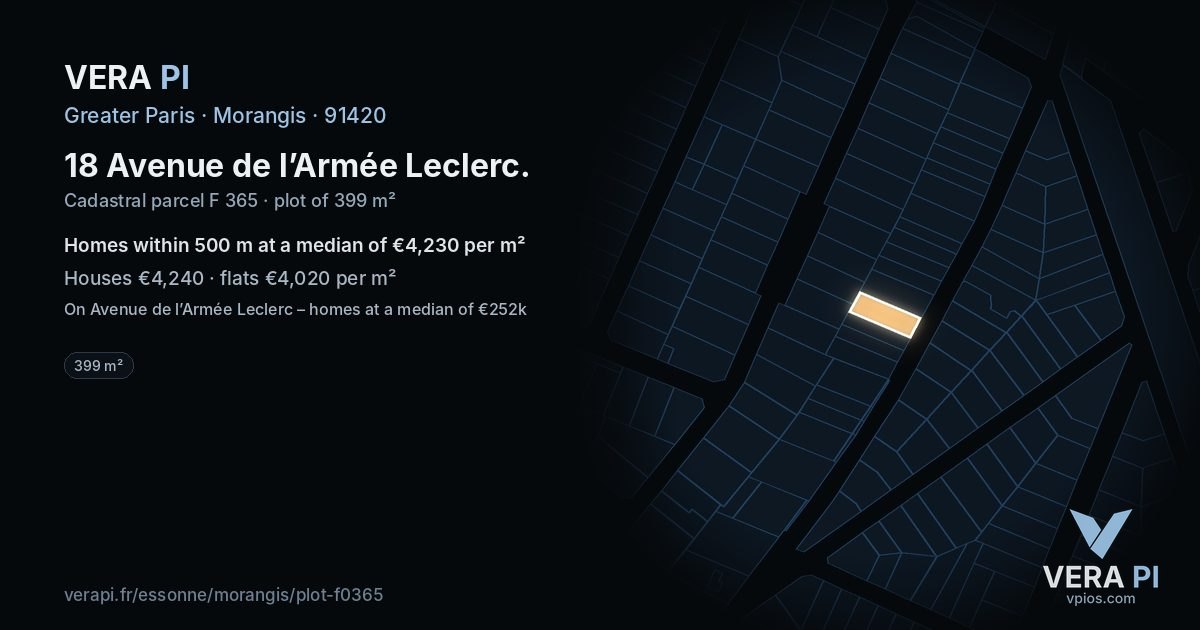 18 Avenue de l’Armée Leclerc, Morangis at night – the plot lit, the parcels around coloured by the prices near them