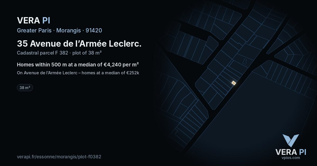 35 Avenue de l’Armée Leclerc, Morangis at night – the plot lit, the parcels around coloured by the prices near them