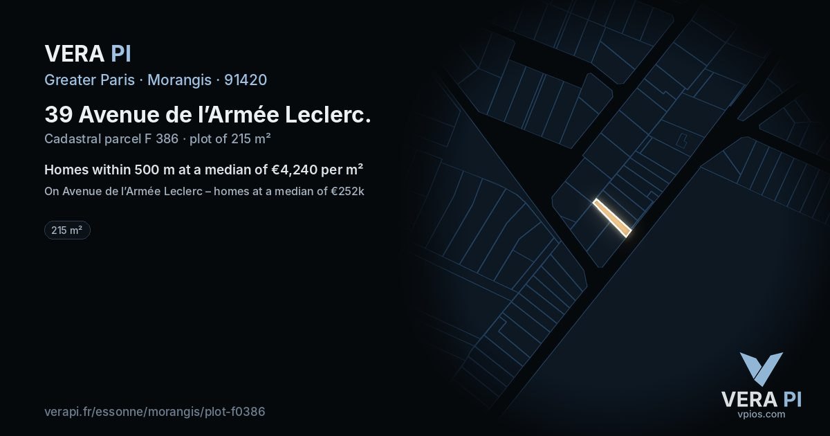 39 Avenue de l’Armée Leclerc, Morangis at night – the plot lit, the parcels around coloured by the prices near them
